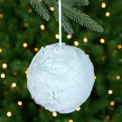 Faux Fur Plush Ball Christmas Ornament - 4" - Light Green