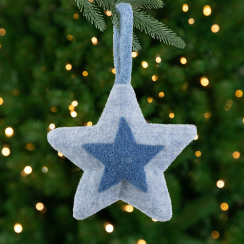 Plush Double Felt Star Christmas Ornament - 6.25" -  Blue