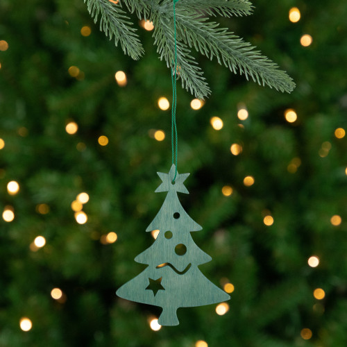 Wooden Cut Out Christmas Tree Ornament - 4.75" Teal Green