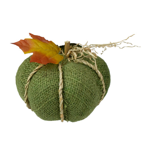 5.5" Green Burlap Autumn Harvest Table Top Pumpkin