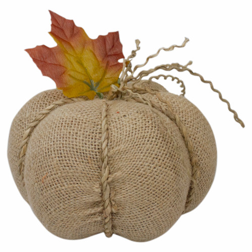 5.5" Beige Burlap Autumn Harvest Table Top Pumpkin