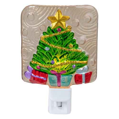 Decorated Christmas Tree with Gifts Glass Night Light - 4"