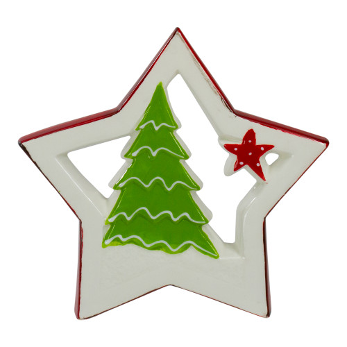 7" White and Red Christmas Tree in a Star Tabletop Decoration