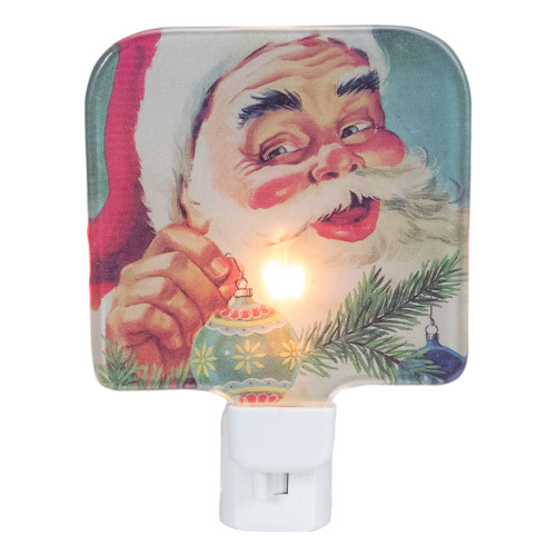 Santa Holding an Ornament Glass Christmas Night Light - 4"