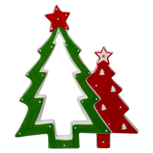 9" Green and Red Ceramic Christmas Tree Tabletop Decoration