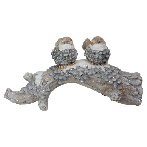 LED Lighted Rustic Glittered Birds on a Snowy Log Christmas Decoration - 18"