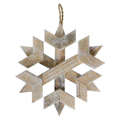 11.5" Wooden Hanging Snowflake Christmas Ornament