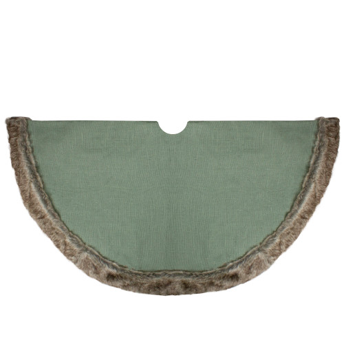 48" Green Burlap Christmas Tree Skirt with Faux Fur Trim