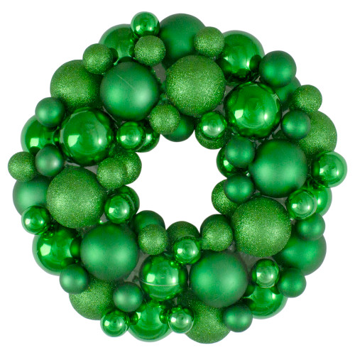3-Finish Shatterproof Ball Christmas Wreath - 13" - Green - Unlit