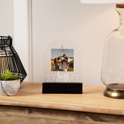 LED Lighted 'Best Friends' Picture Frame with Clip - for 4" x 6" Photo - 9"