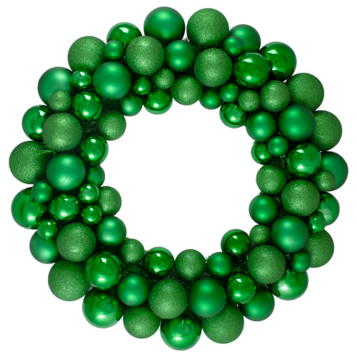 3-Finish Shatterproof Ball Christmas Wreath - 24" - Green - Unlit