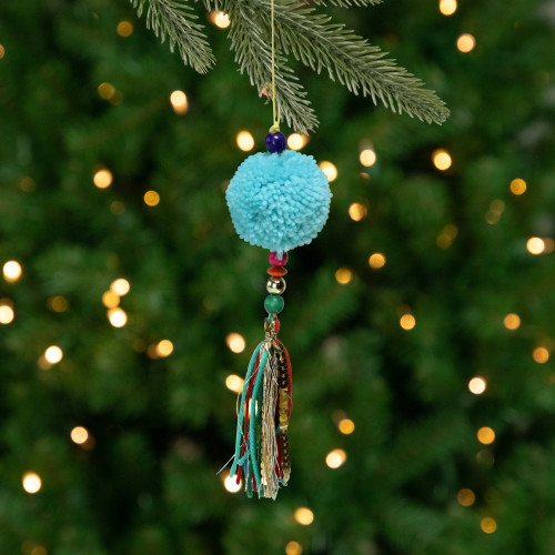 8" Turquoise Blue Dangling Tassel Christmas Ornament