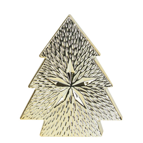 Ceramic Textured Tree with Star Center Christmas Decoration - 8" - Gold Finish