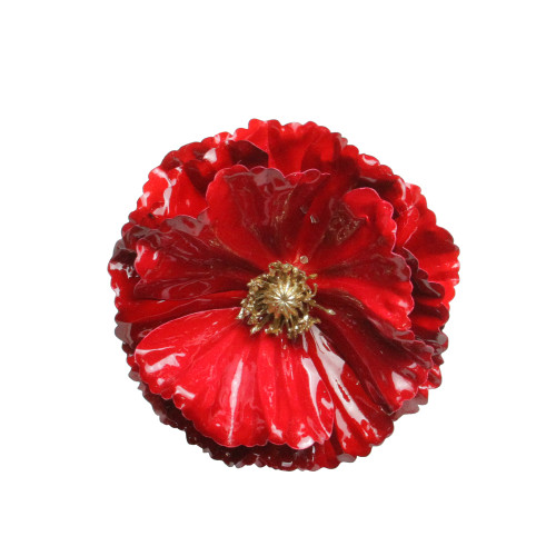 Shiny Poppy Flower Clip Christmas Ornament - 4.5" - Red and Gold