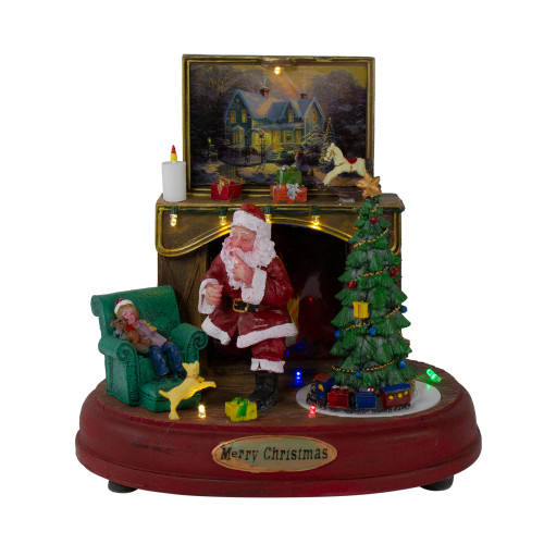 8.5" Brown and Green LED Animated Musical Santa Scene Christmas Tabletop Decoration