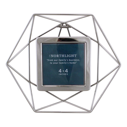 Contemporary Hexagonal Picture Frame - for a 4" x 4" Photo - 9.5" - Silver