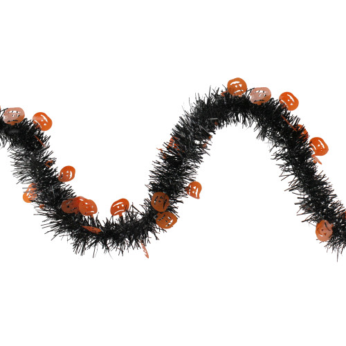 Jack-O-Lanterns Halloween Tinsel Garland - 50' x 4" - Black and Orange - Unlit