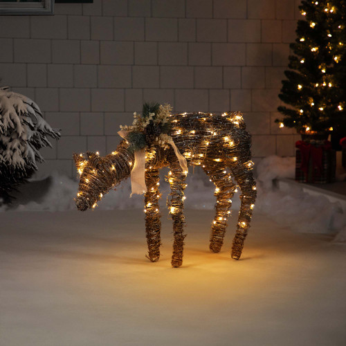 LED Lighted Rattan Drinking Fawn Christmas Outdoor Yard Decoration  - 38" - Clear Lights
