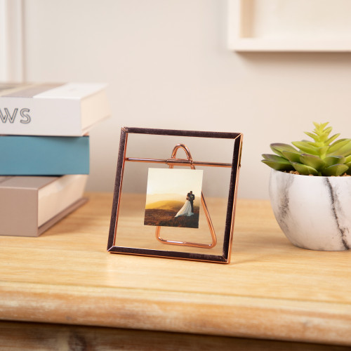 Square Metal Picture Frame with Easel Stand - for 4" x 4" Photo - 4.25" - Rose Gold