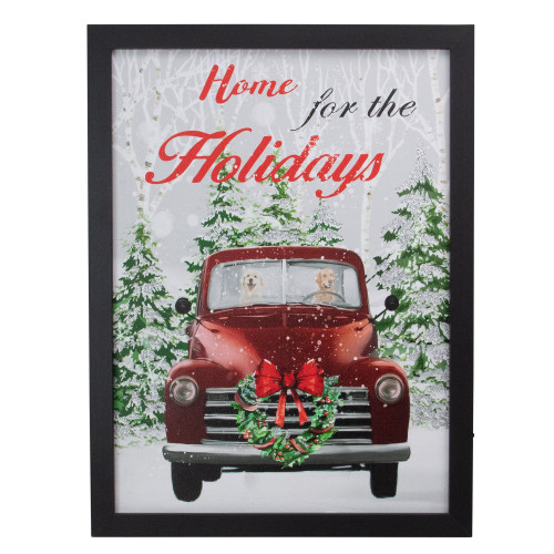LED Lighted Framed Vintage Truck Christmas Wall Canvas - 15.75" - Black