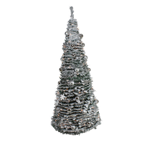 Pre-Lit Flocked Pre-Decorated Pop-Up Artificial Christmas Tree - 6' - Clear Lights
