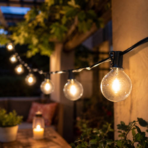 G50 Globe Indoor Outdoor Patio Lights - Clear - 9' Black Wire - 10ct