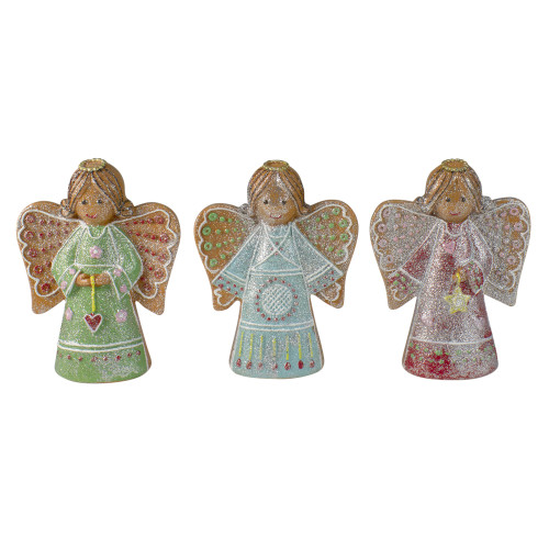 Glitter Dusted Gingerbread Christmas Angels - 6" - Set of 3