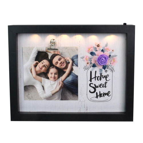 LED Lighted "Home Sweet Home" Picture Frame with Clip - for a 4" x 4" Photo - 9"