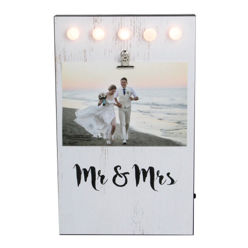 LED Lighted 'Mr & Mrs' Picture Frame with Clip - for 4" x 6" Photo - 10.5" - White