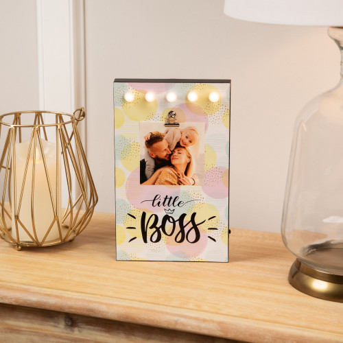 LED Lighted 'Little Boss' Picture Frame with Clip - for 4" x 6" Photo - 6.5"