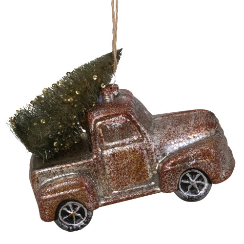 Retro Mercury Glass Country Rustic Pickup Truck Christmas Ornament - 5.75"  - Brown
