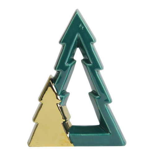 Shiny Cut-Out Christmas Tree Decoration - 7.25" - Green and Gold Finish