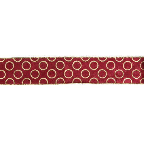 Red and Gold Circle Wired Christmas Craft Ribbon 2.5" x 16 Yards