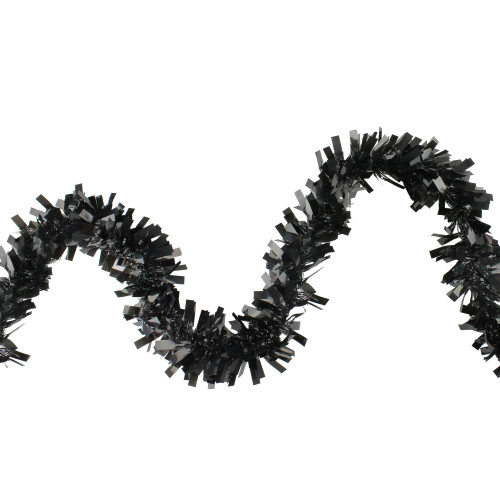Wide Cut Shiny Tinsel Halloween Garland - 50' x 2.5" - Black - Unlit