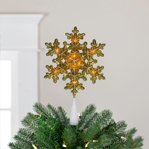 9" Pre-Lit Gold Snowflake Christmas Tree Topper - Clear Lights