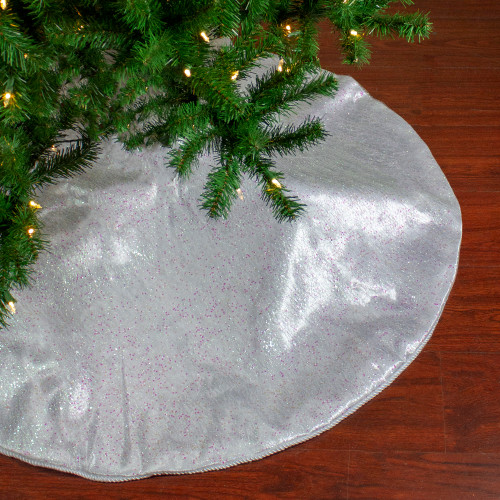 48" White Iridescent Holographic Glittered Christmas Tree Skirt