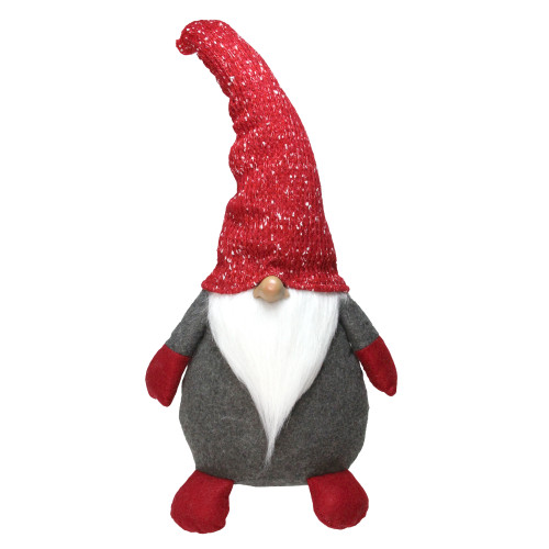 Gnome with Tall Bendable Hat Christmas Decoration - 22" - Grey and Red