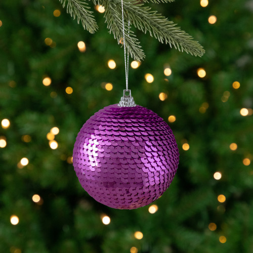 3" Magenta Pink Sequin Shatterproof Ball Christmas Ornament