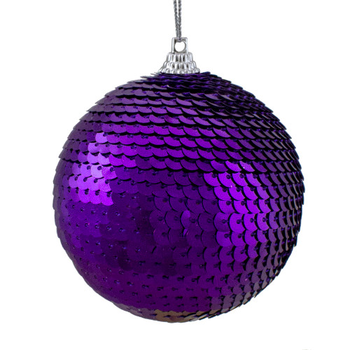 3" Purple Sequin Shatterproof Ball Christmas Ornament