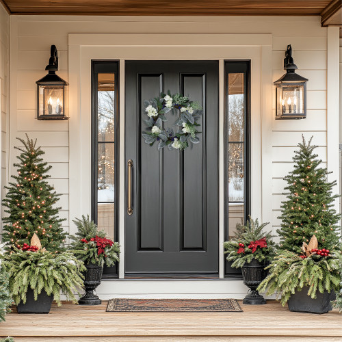 Iced Hydrangeas, Blueberries, and Foliage Artificial Christmas Wreath - 26 Inch, Unlit