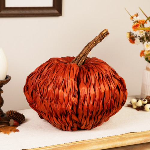 Woven Rattan Fall Harvest Pumpkin Decoration - 8.5"