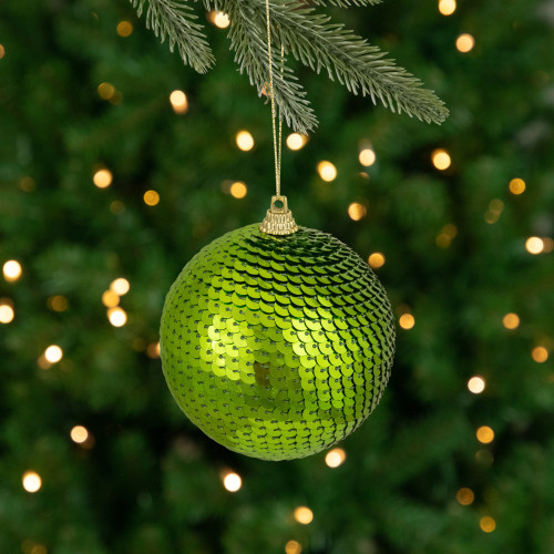 3" Kiwi Green Sequin Shatterproof Ball Christmas Ornament