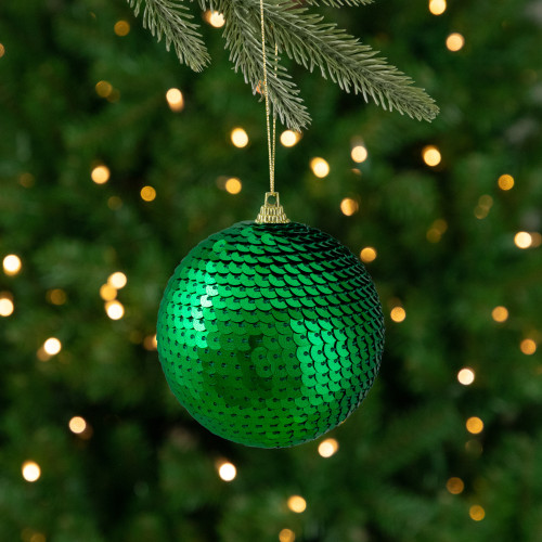 3" Green Sequin Shatterproof Ball Christmas Ornament