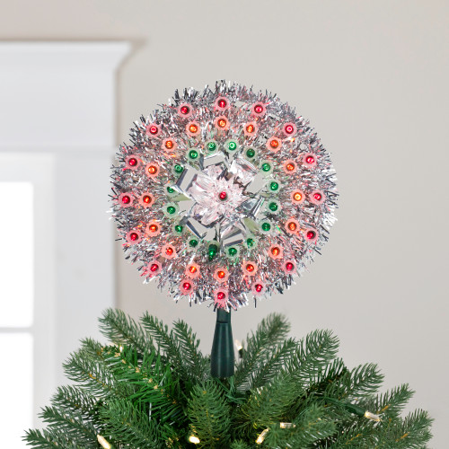 8" Pre-Lit Silver Starburst Christmas Tree Topper - Multicolor Lights