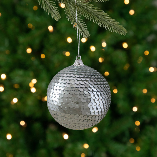3" Silver Sequin Shatterproof Ball Christmas Ornament