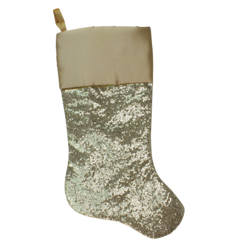 Metallic Sequined Christmas Stocking with Satin Cuff - 20" - Gold