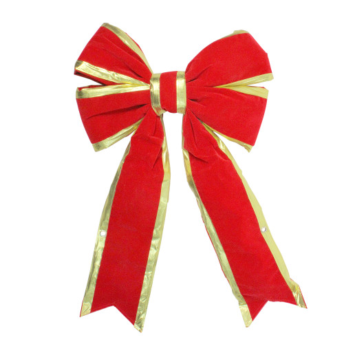 Giant 3D 4-Loop Velveteen Commercial Christmas Bow with Trim - 18" x 28" - Red and Gold