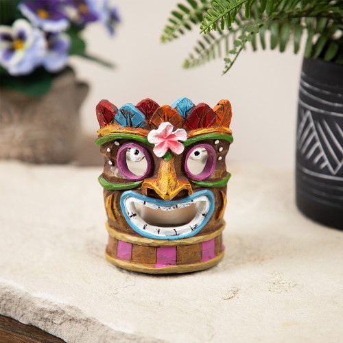Floral Tiki Mask Tea Light Candle Holder - 4.5" - Multicolor