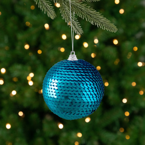 3" Turquoise Blue Sequin Shatterproof Ball Christmas Ornament