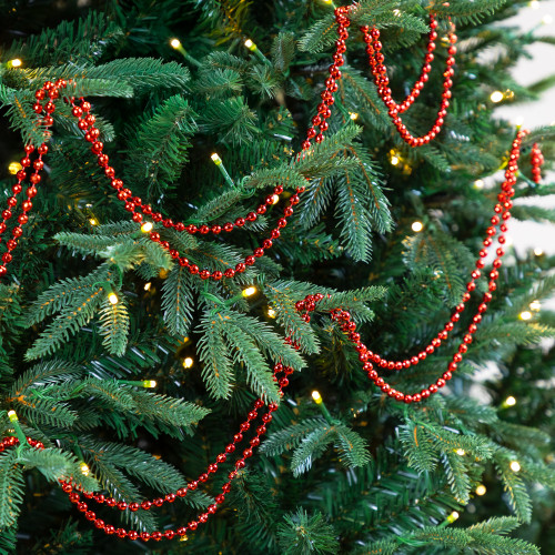 Shiny Metallic Faceted Beaded Christmas Garland - 15' x .25" - Red